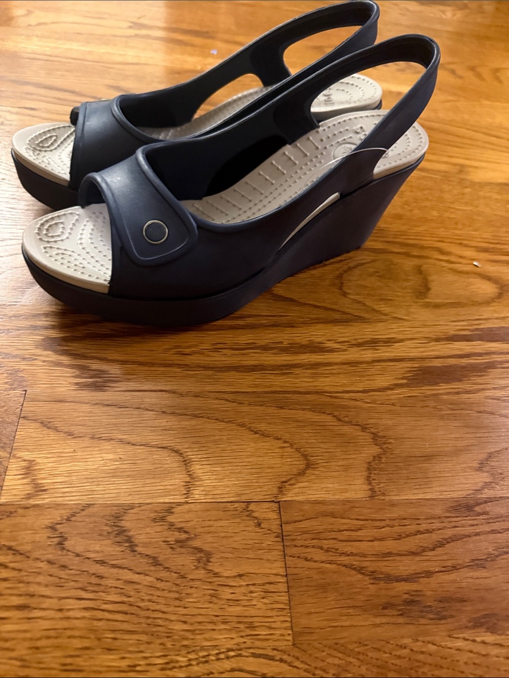 CROCS Navy Wedge Slingback Sandals